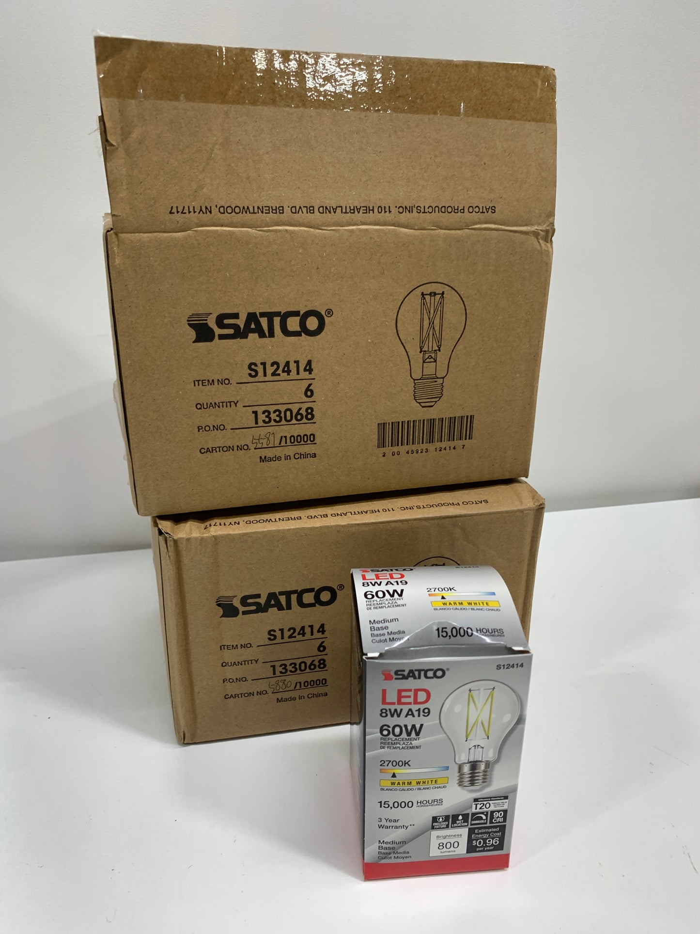 12 x Satco 60 Watt Equivalent A19 2700K Warm White Energy Efficient Dimmable LED Light Bulb