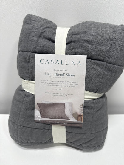 King Heavyweight Linen Blend Quilt Pillow Sham Dark Gray - Casaluna™: Zipper Closure, OEKO-TEX Certified, No Flange