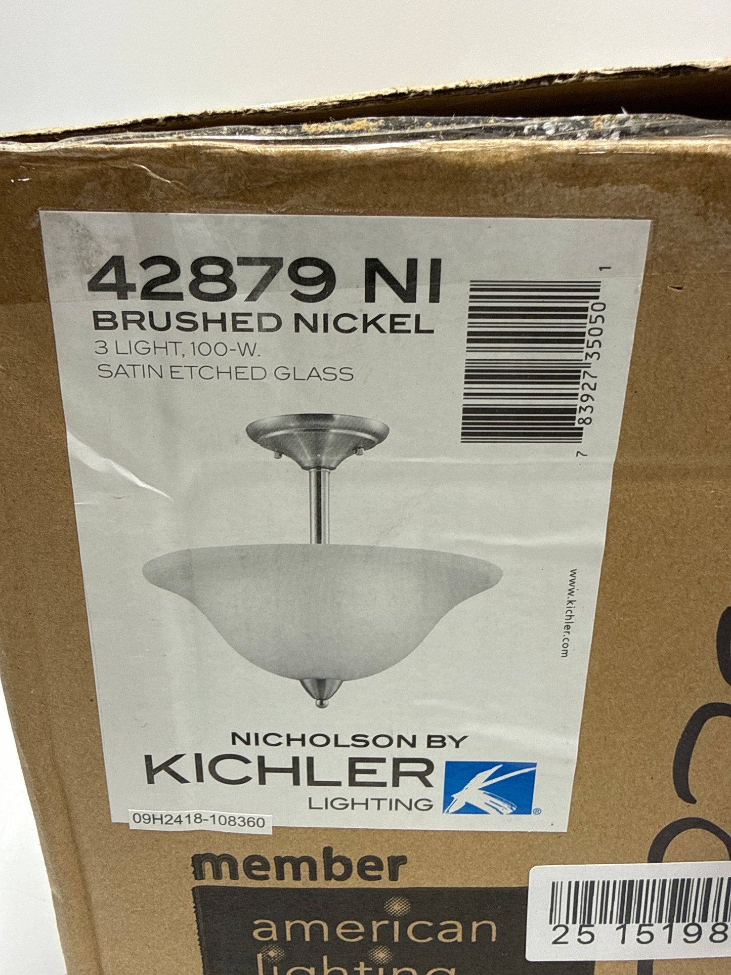 Nicholson 16 in. 3-Light Brushed Nickel Hallway Transitional Semi-Flush Mount Ceiling Light with Satin Etched Glass