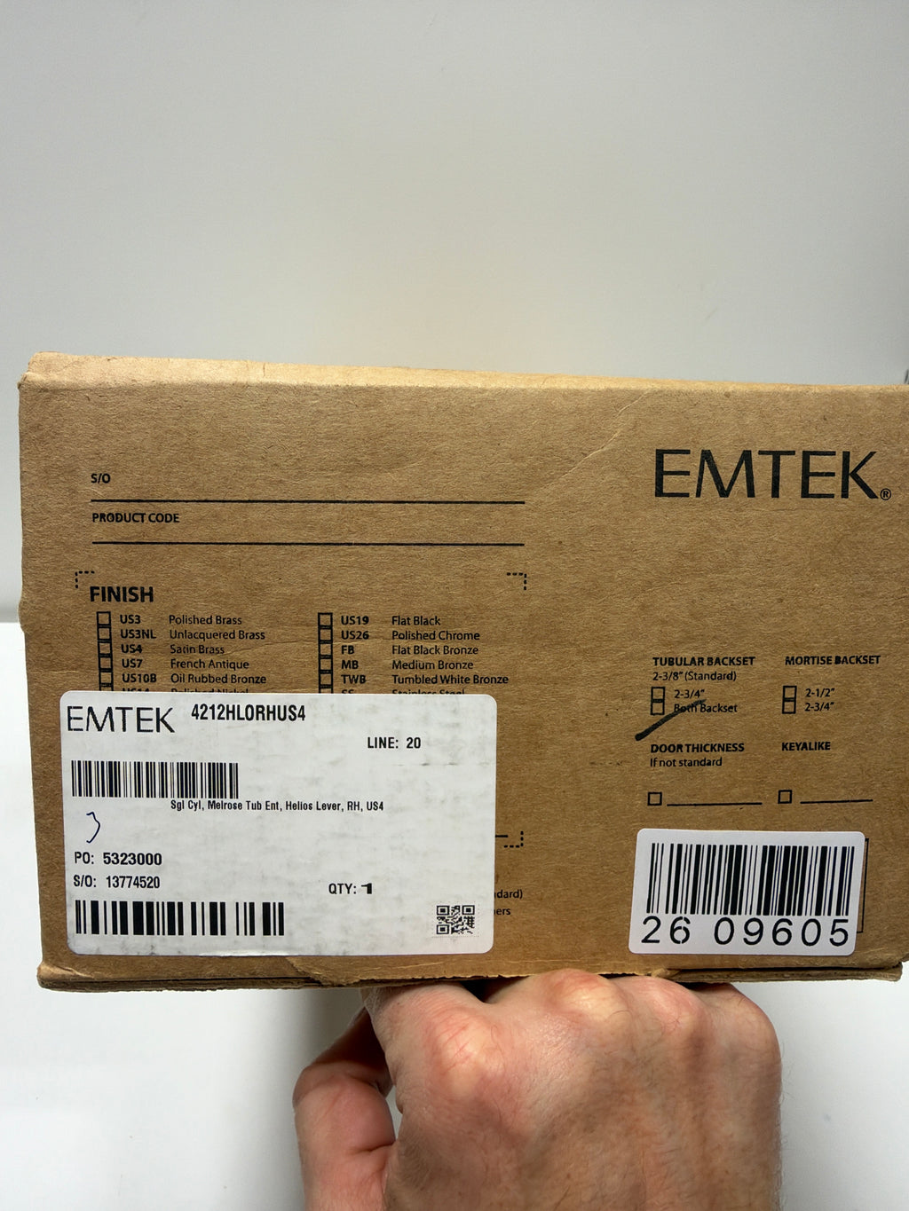 Emtek Sgl Cyl, Melrose Tub Ent, Helios Lever, RH, US4 SKU: 4212HLORHUS4