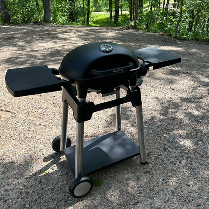 Manston Portable Stand-up Propane Grill, Gas Grill, Cart Style, Black, 10000BTU Portable and Convenient Camping Grill for Party, Patio, Garden, Backyard, Balcony, Built-In Thermometer