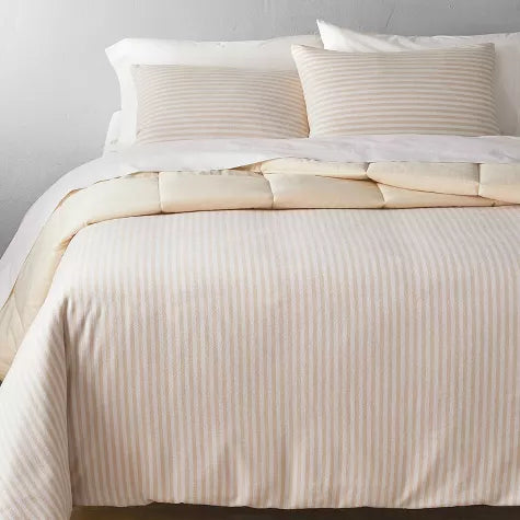 Full/Queen Heavyweight Linen Blend Stripe Comforter & Sham Set Natural - Casaluna