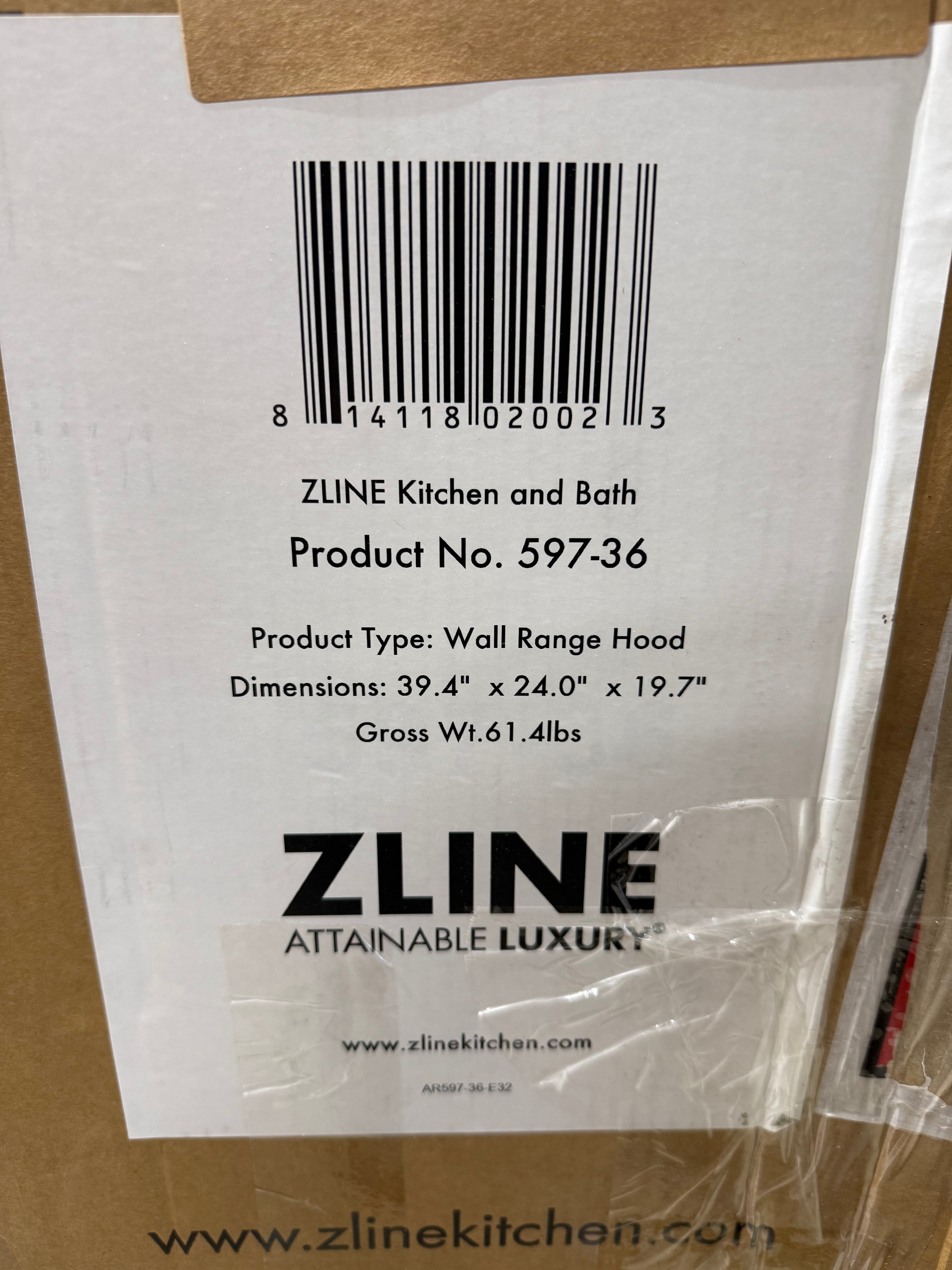 Dent ZLINE 36" Professional Convertible Vent Wall Mount Range Hood in Stainless Steel (597-36)
