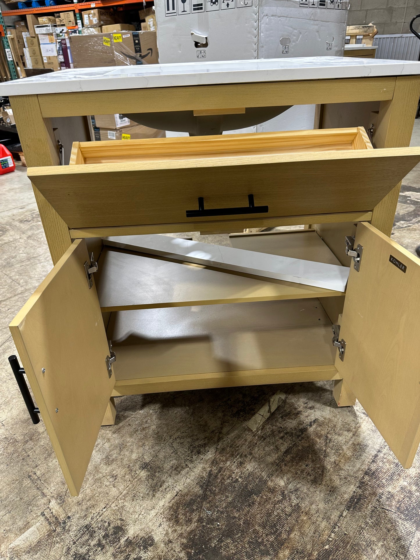 See Desc Kohler Cordate 31" Free Standing Single Basin Vanity Set with Cabinet and Quartz Vanity Top