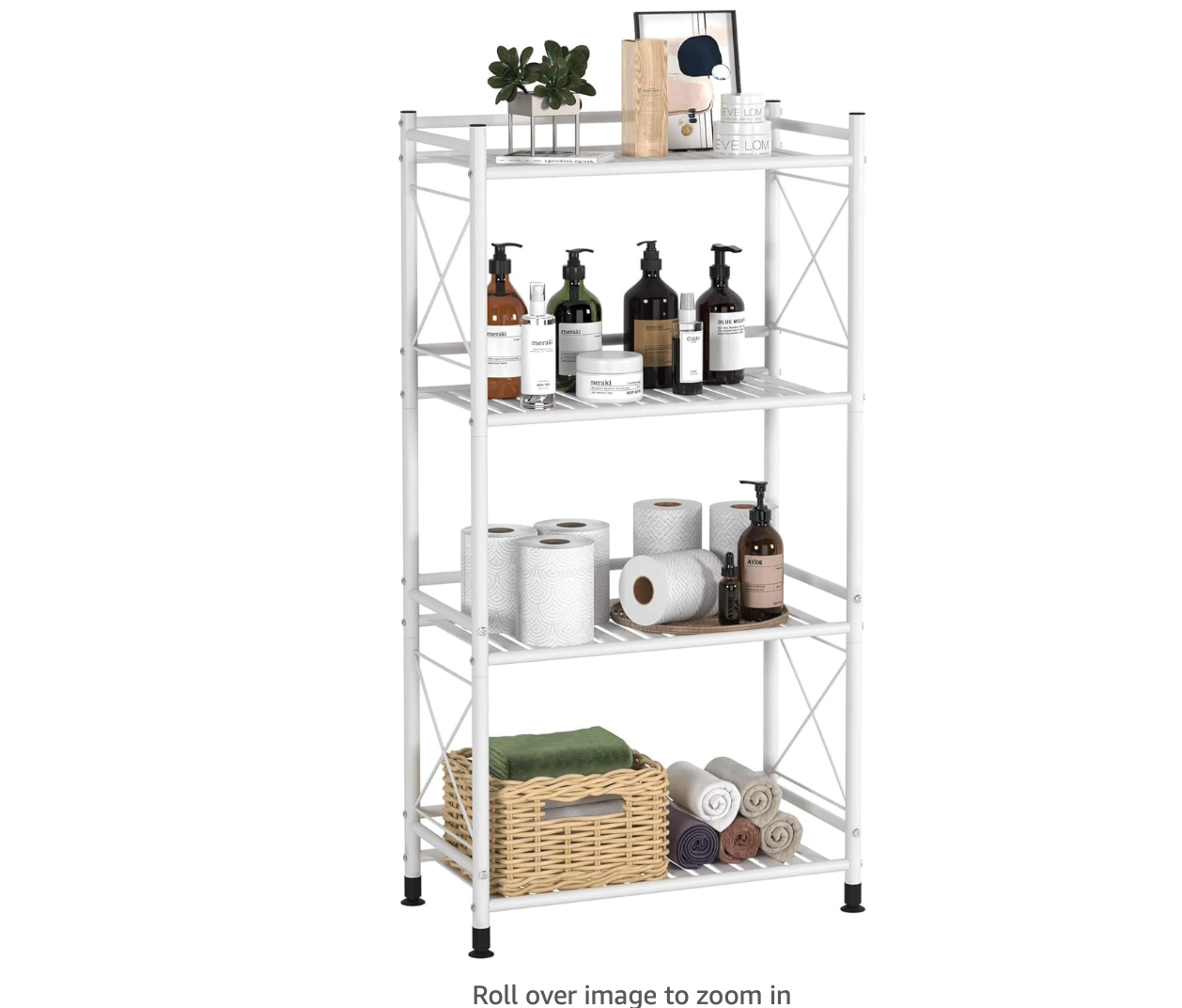 TZAMLI 4 Tier Shelving Unit, Metal Shelves Bathroom Storage Organizer, Free-Standing Heavy Duty Storage Rack Shelf for Kitchen Pantry Laundry, White