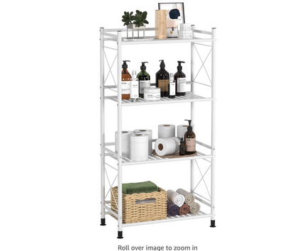 TZAMLI 4 Tier Shelving Unit, Metal Shelves Bathroom Storage Organizer, Free-Standing Heavy Duty Storage Rack Shelf for Kitchen Pantry Laundry, White