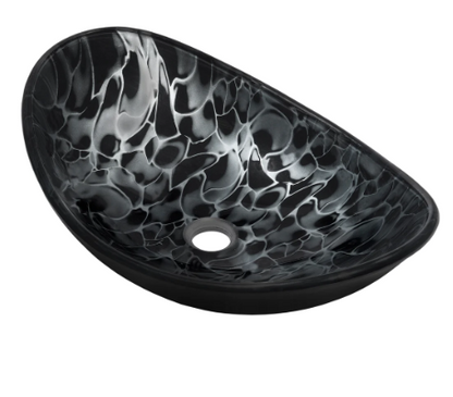 Novatto Hand Painted Black and Silver Oval Glass Sink NOHP-G012-8031