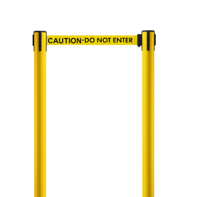 See Desc Crowd Control Warehouse CCW Series RBB-100 - Set of 2 Stanchion Retractable Belt Barriers - 11 Foot Caution Do Not Enter Belt, Yellow Po