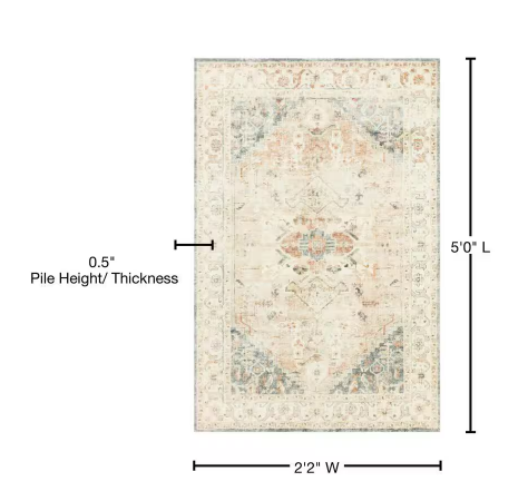 LOLOI ROSTROS 2 Ft. 2 in. X 5 Ft. Rosette Rectangle Area Rug, Clay & Ivory