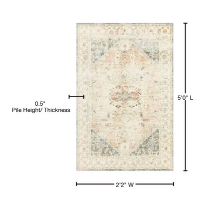 LOLOI ROSTROS 2 Ft. 2 in. X 5 Ft. Rosette Rectangle Area Rug, Clay & Ivory