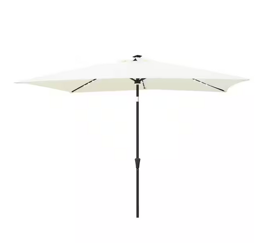 C-Hopetree 6-1/2 ft. x 10 ft. Rectangular Aluminum Market Push Button Tilt Patio Umbrella in Ivory Solution Dyed Polyester
