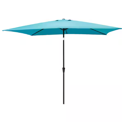 C-Hopetree 6-1/2 ft. x 10 ft. Rectangular Aluminum Market Push Button Tilt Patio Umbrella in Aqua Blue Solution Dyed Polyester