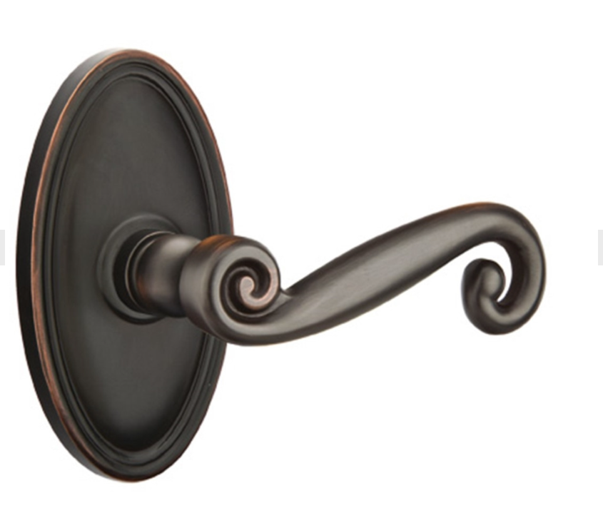 Emtek 8220-R-US10B Rustic Door Lever Privacy Set With Oval Rosette Oil Rubbed Bronze
