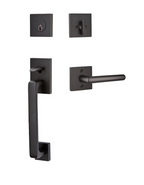 Emtek Baden Left Handed Sectional Single Cylinder Keyed Entry Handleset with Stuttgart Interior Lever Model: 4820STUUS19LH