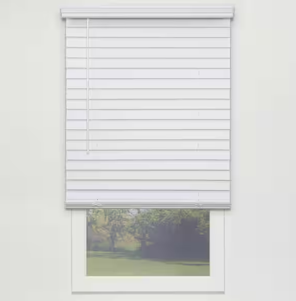 StyleWell Textured White Cordless Room Darkening Faux Wood Blinds with 2 in. Slats - 36 in. W x 72 in. L