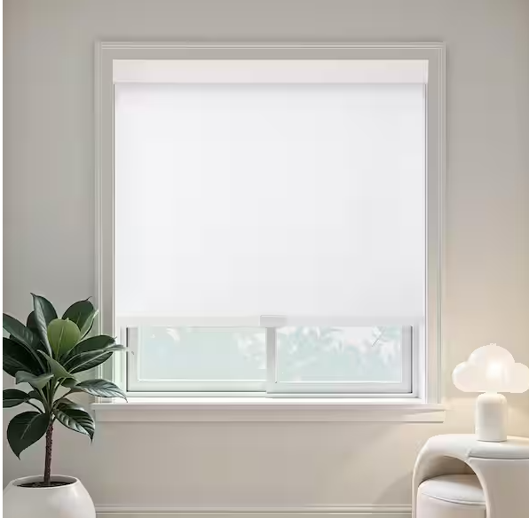 Aosky Blackout Cordless Roller Shades, Cordless, Thermal Insulated, Polyester, UV Protection, White, 24 in. W x 75 in. L