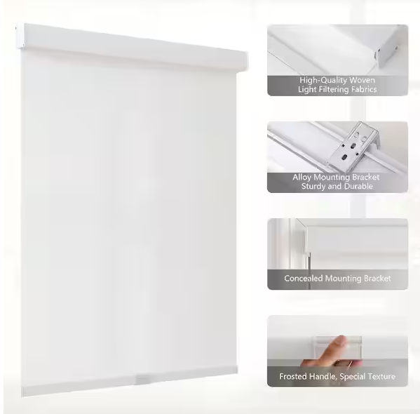 Aosky Cordless Light Filtering Roller Shade, 1% Openness Solar Shades, UV Protection, Polyester, White, 29 in. W x 72 in. L