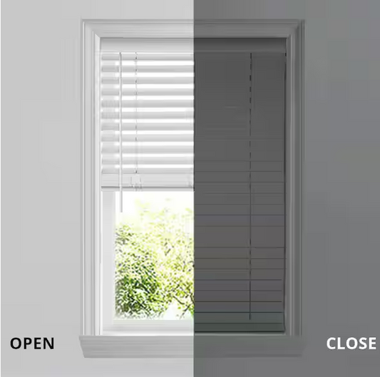 White Cordless Faux Wood Blinds for Windows with 2 in. Slats - 27.5 in. W x 36 in. L (Actual Size 27 in. W x 36 in. L)