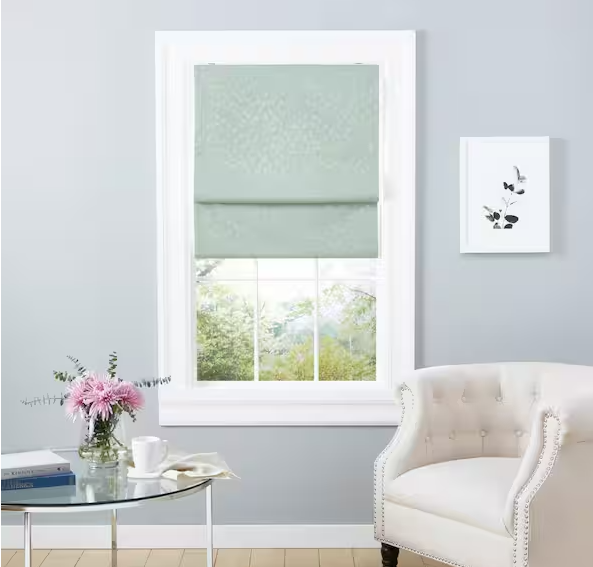 EXCLUSIVE HOME Bolan Sage Green Cordless Total Blackout Polyester Roman Shade 27 in. W x 64