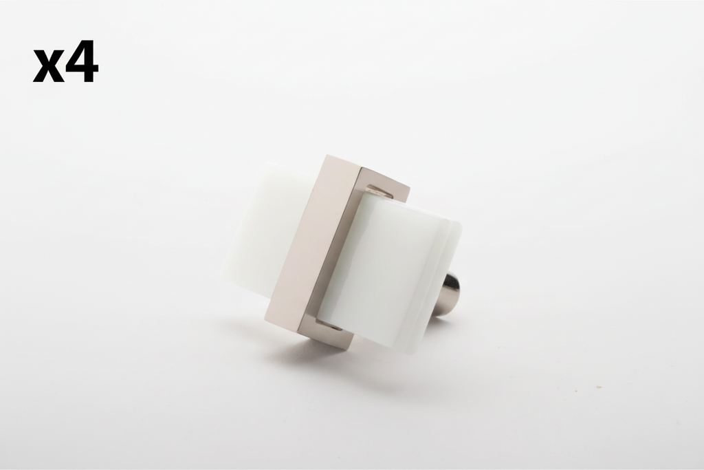 4 x Sietto Adjustable 2 Inch Long Rectangular Cabinet Knob with White Glass Model: K-1901-PN