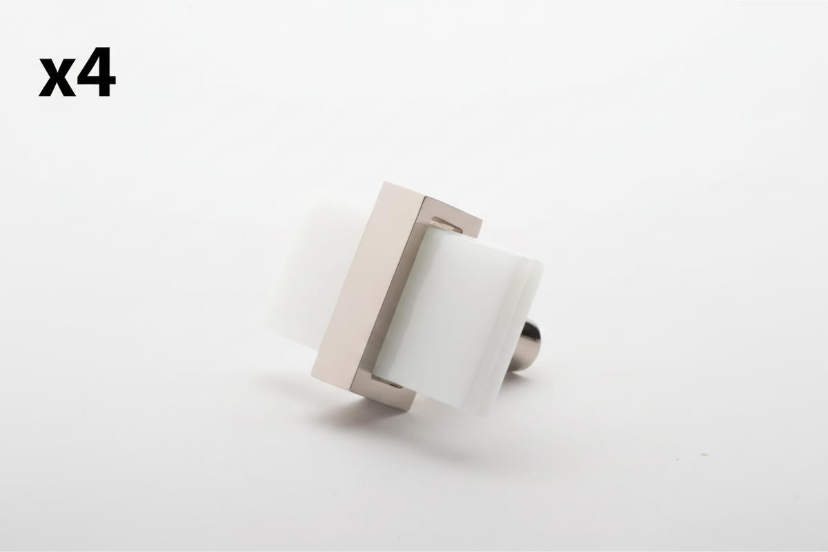 4 x Sietto Adjustable 2 Inch Long Rectangular Cabinet Knob with White Glass Model: K-1901-PN
