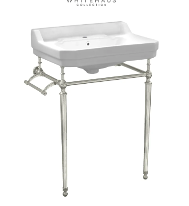 Whitehaus Victoriahaus 23-1/2" Rectangular Ceramic Lavatory Console Sink with Console, 1 faucet hole, and Towel Bar Model: WHV024-L33-1H-PN