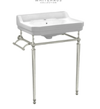 Whitehaus Victoriahaus 23-1/2" Rectangular Ceramic Lavatory Console Sink with Console, 1 faucet hole, and Towel Bar Model: WHV024-L33-1H-PN