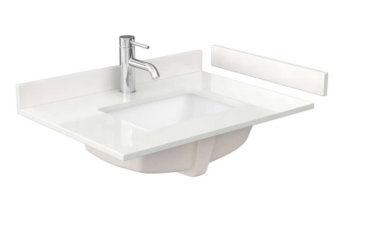 Wyndham Collection 30" White Quartz Vanity Top with Backsplash and Sidesplash
