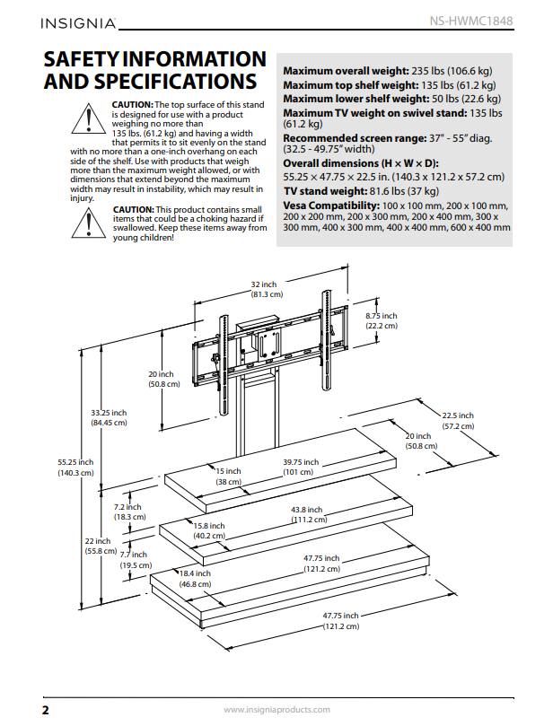 Insignia - TV Stand for Most Flat-Panel TVs up to 55" - Dark Brown