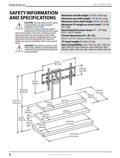 Insignia - TV Stand for Most Flat-Panel TVs up to 55" - Dark Brown