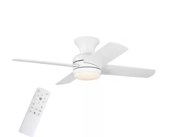 Cardiff 42 in. Matte White Flush Mount Standard Indoor Ceiling Fan with White Adjustable LED Light, DC Motor, and Remote