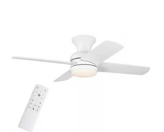 Cardiff 42 in. Matte White Flush Mount Standard Indoor Ceiling Fan with White Adjustable LED Light, DC Motor, and Remote