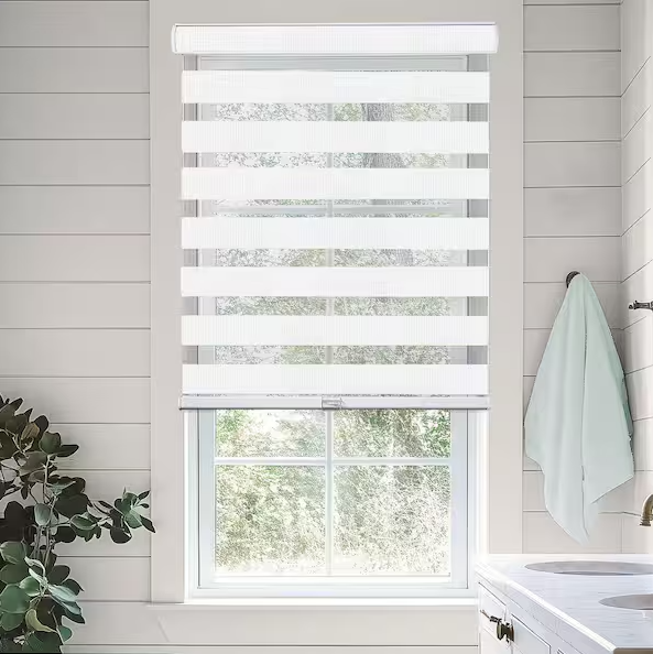 Chicology Cordless Light Filtering Dual Layer Polyester Zebra Roller Window Shade, Basic Natural 35 in. W x 72 in. L
