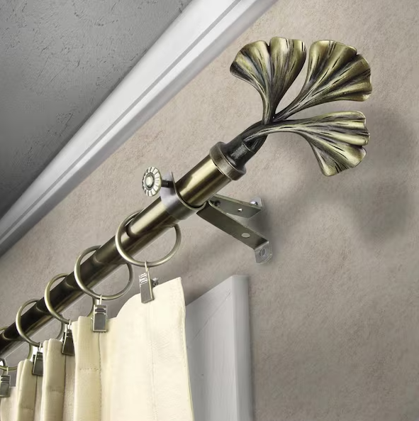 Rod Desyne 18 in. - 28 in. Telescoping Single Curtain Rod in Antique Brass with Fortune Finial