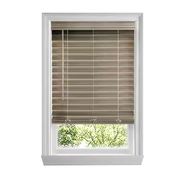 Home Decorators Collection Driftwood Gray Cordless Premium Faux Wood blinds with 2.5 in Slats - 28 in W x 48 in L (Actual Size 27.5 in W x 48 in L)
