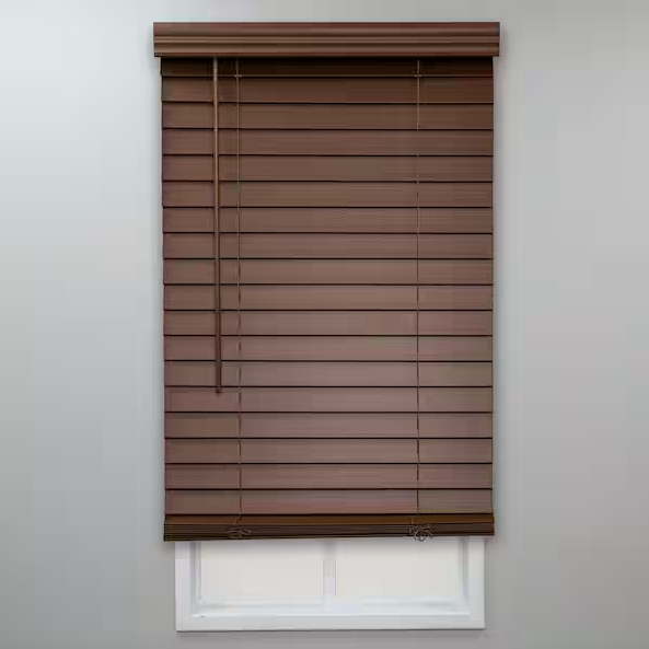 StyleWell Textured Dark Oak Cordless Room Darkening Faux Wood Blinds with 2 in. Slats - 22.25 in. W x 72 in. L