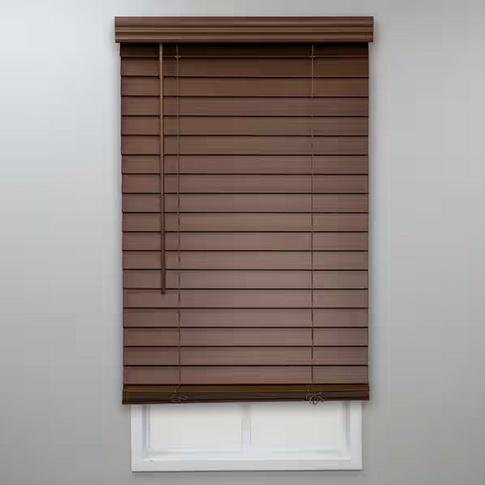 StyleWell Textured Dark Oak Cordless Room Darkening Faux Wood Blinds with 2 in. Slats - 22.25 in. W x 72 in. L