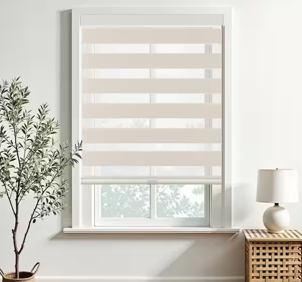 Aosky Zebra Blinds Cordless Shades-Dual Layer Light Filtering, Day & Night, Beige Polyester Fabric 31 in. W x 72 in. L