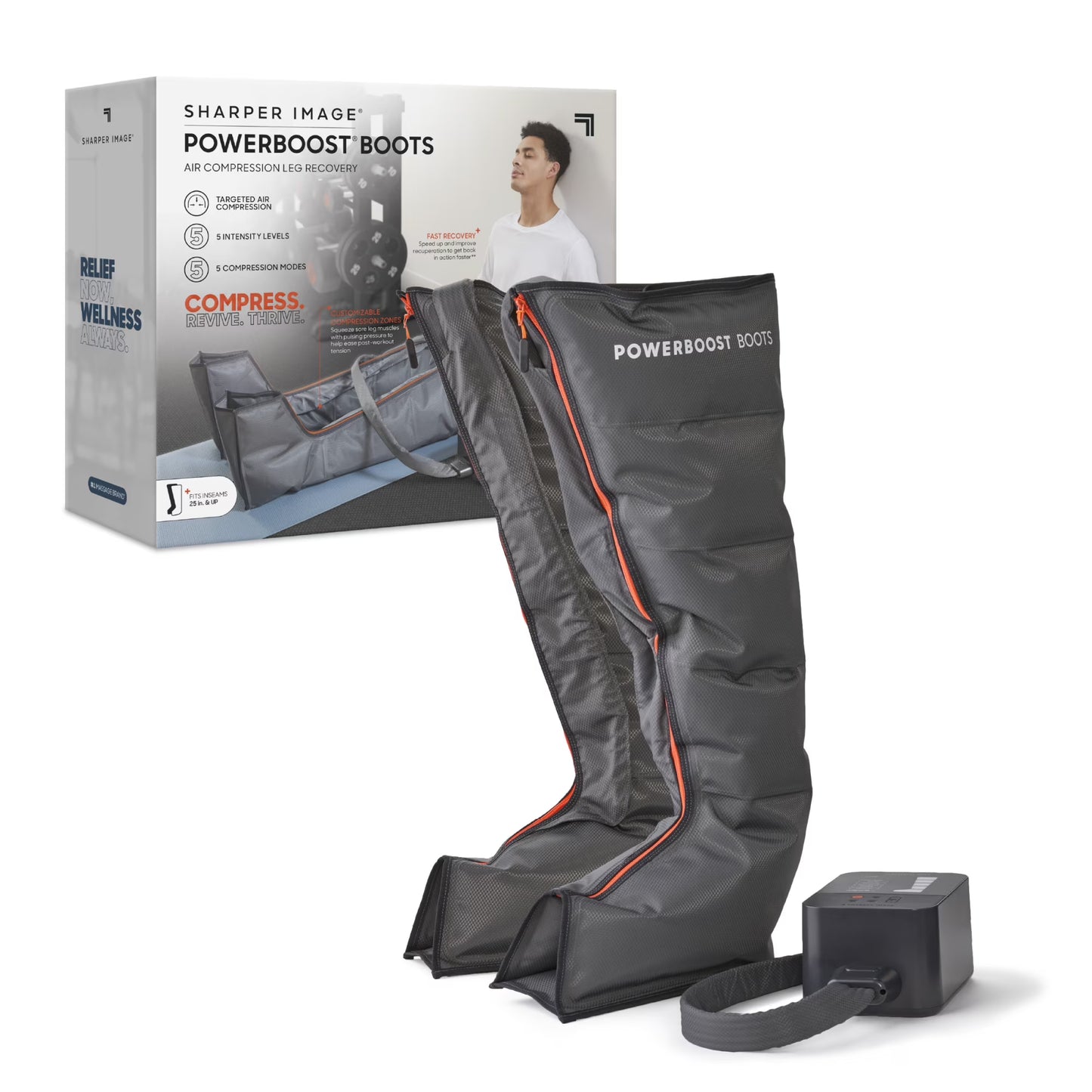 Sharper Image® Powerboost™ Boots, Air Compression with 5 Modes & 5 Intensity Levels, Size S/M