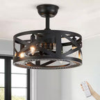 ANTOINE 17 in. Indoor Black Ceiling Fan Farmhouse Caged Ceiling Fan with Lights and Remote Enclosed Ceiling Fan
