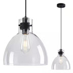 ZHLWIN Home Lighting 10.04 in. 1-Light Clear Glass Pendant Lights Kitchen Island Black Pendant Light Fixture