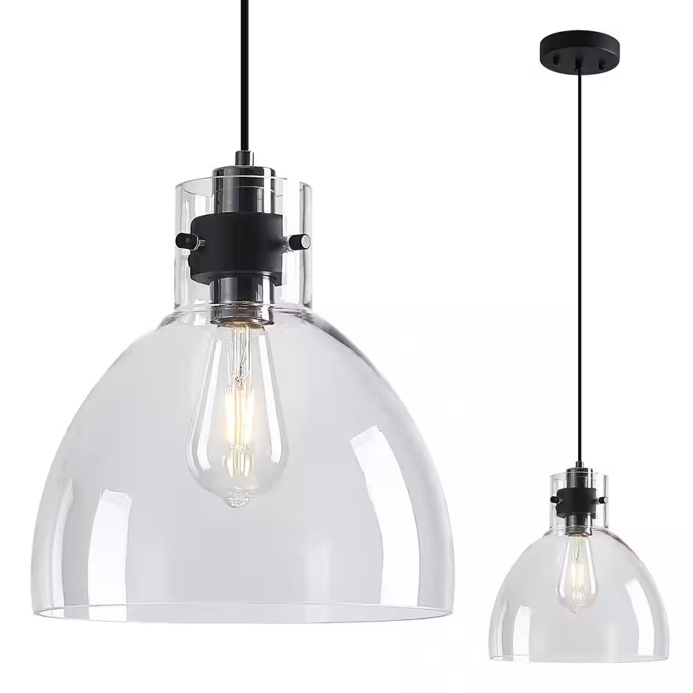 ZHLWIN Home Lighting 10.04 in. 1-Light Clear Glass Pendant Lights Kitchen Island Black Pendant Light Fixture
