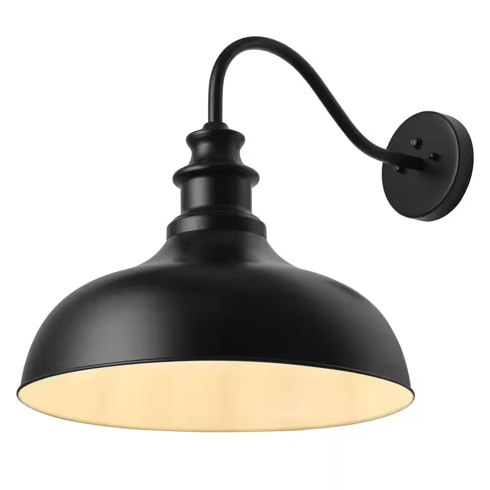 aiwen Modern Black Exterior Oversized Gooseneck Outdoor Hardwired Barn Light Dusk to Dawn Wall Sconce with Metal Shade