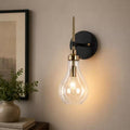 Uolfin 15-in H. Modern Bedroom Teardrop Wall Sconce 1-Light Black and Brass Gold Bathroom Vanity Light with Clear Glass Shade