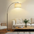 BICIK 81 in. Black Arc 1-Light Dimmable LED Floor Lamp with Large Adjustable Hanging Drum Linen Shade