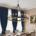 YANSUN 47 in. 24-Light Black Large Farmhouse Wagon Wheel Chandelier, Industrial Pendant
