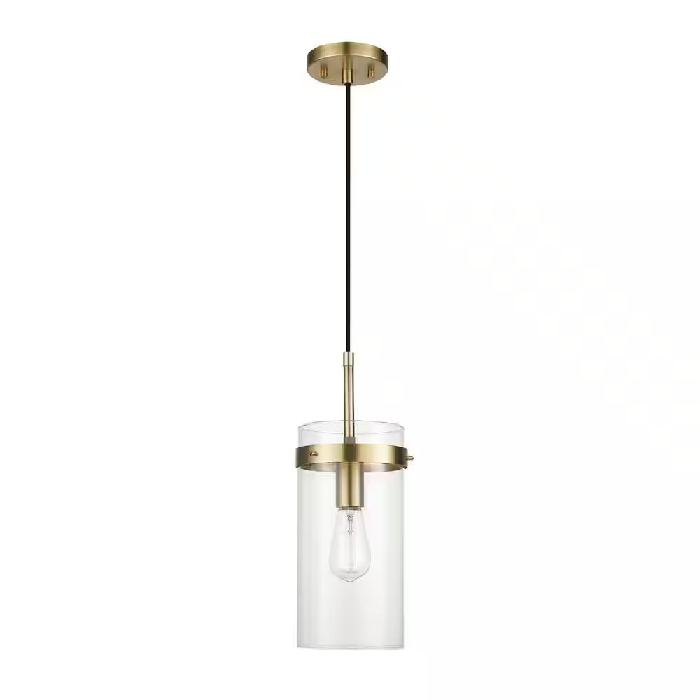 Globe Electric Connor 1-Light Brass Pendant Light with Clear Glass Shade, Light Bulb Included