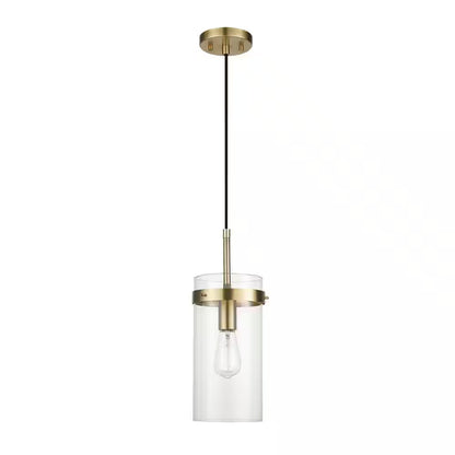 Globe Electric Connor 1-Light Brass Pendant Light with Clear Glass Shade, Light Bulb Included