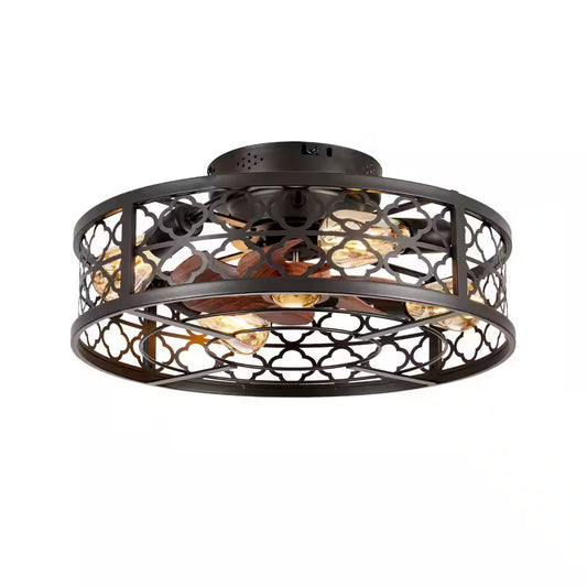 Jushua 20 in. Brown Flush Mount Caged Reversible Ceiling Fans with Remote Control, 6 Wind Speeds Not Included Bulbs