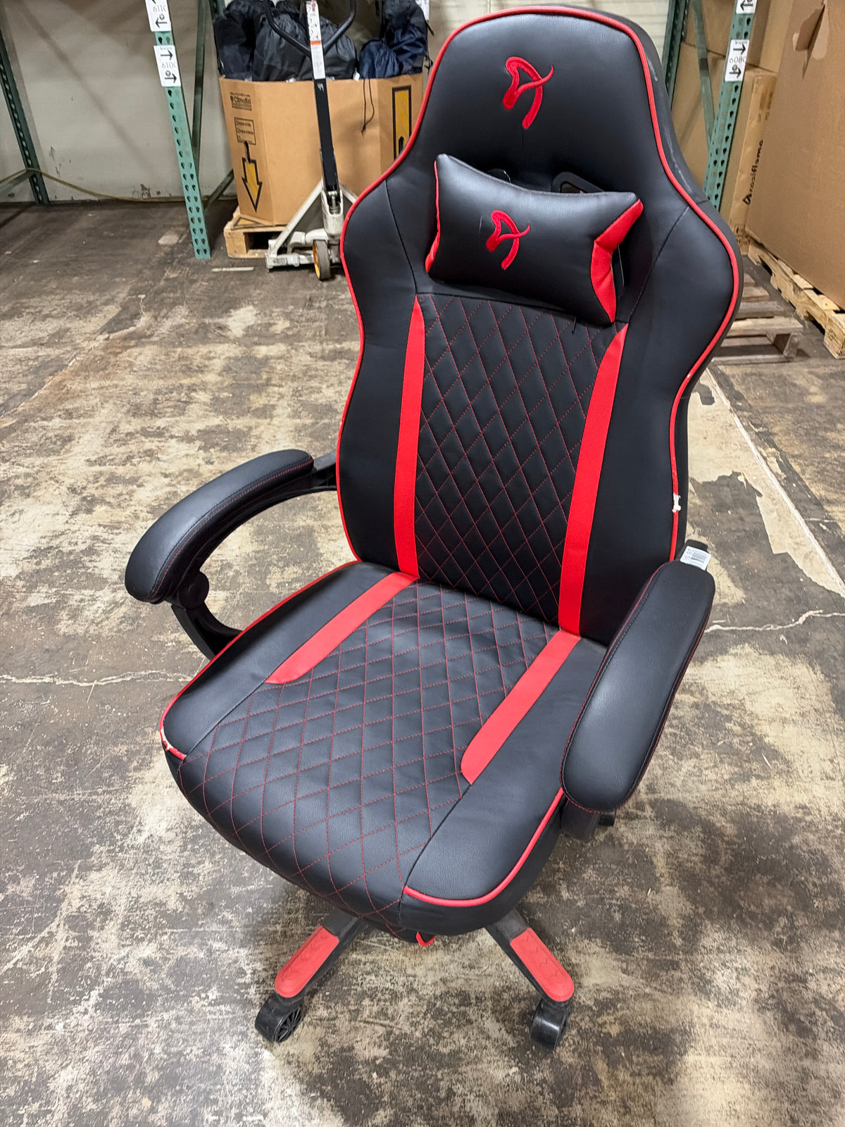 Used Arozzi Milano Enhanced Gaming Racing-Style Chair, Black/Red
